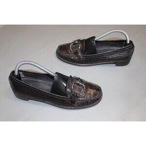 Stuart Weitzman Horsebit Loafers Brown Croc Embossed Leather Slip On 9M Spain